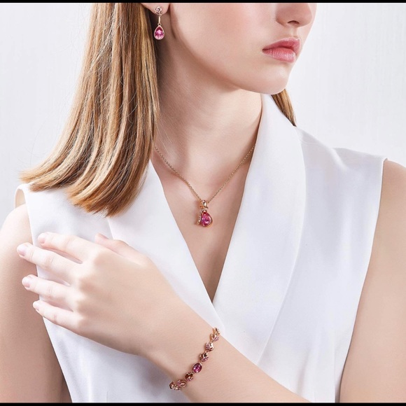 Rose Flower Jewelry Set of 4 18k Rose Gold Plated - Picture 4 of 4